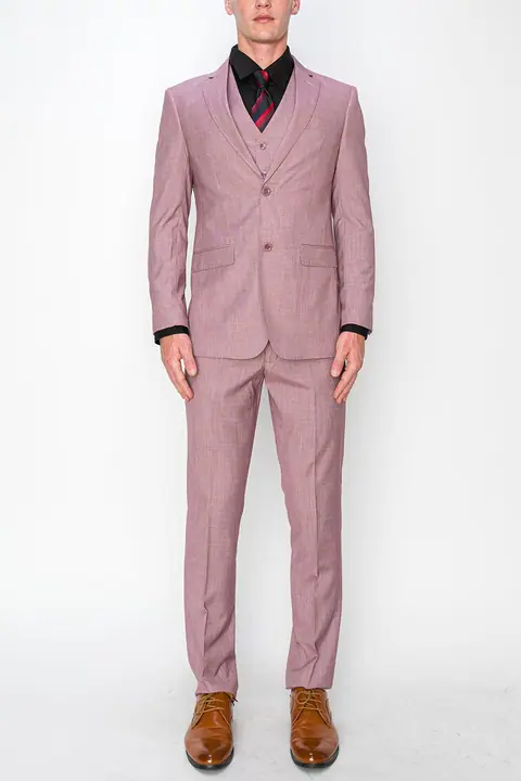 Pink 3 Piece Textured Suit