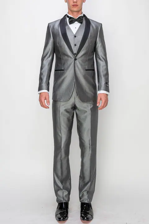 Shiny Grey 3 Piece Slim Fit Tuxedo
