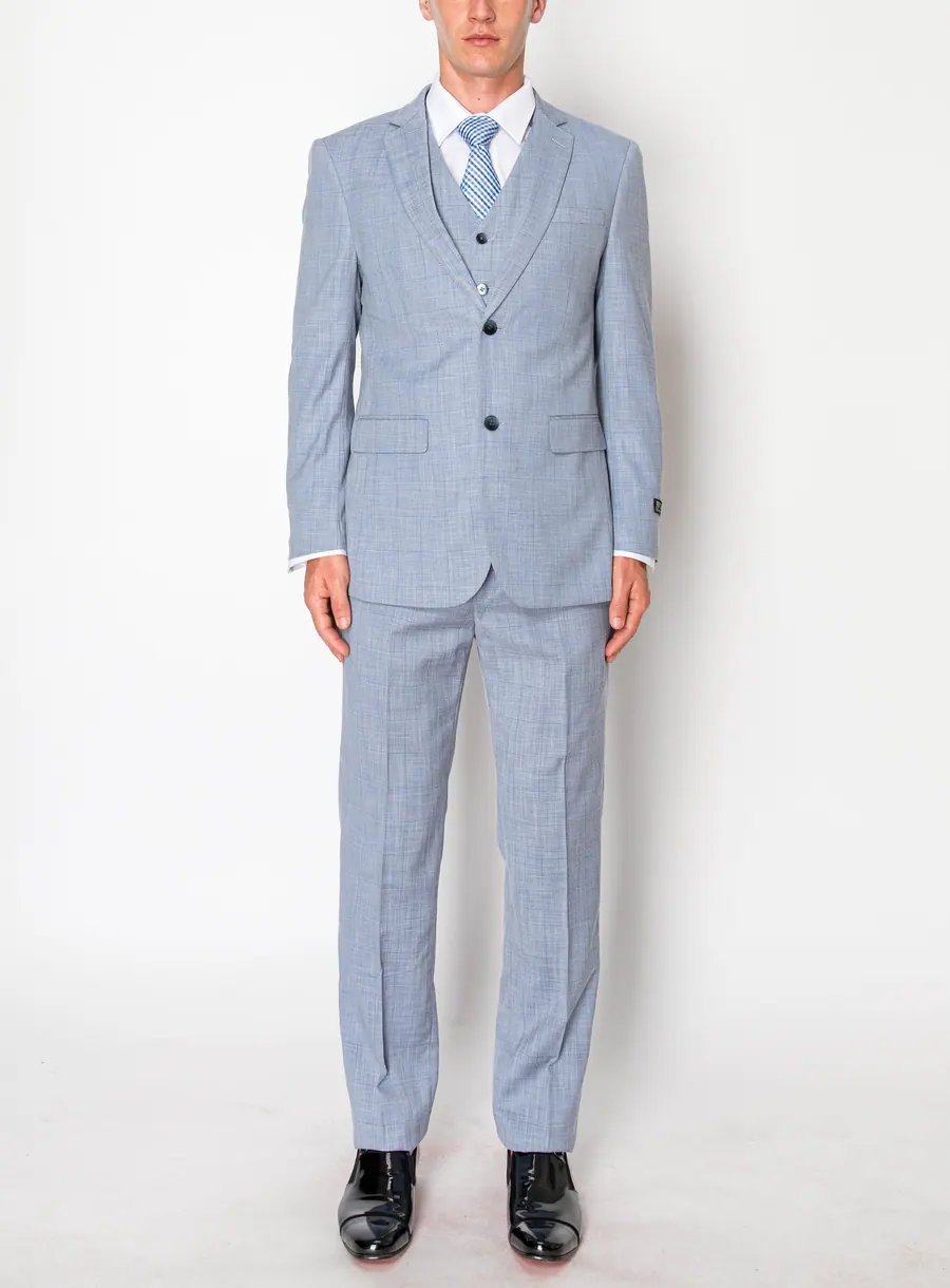 Light Blue 3 Piece Textured Suit