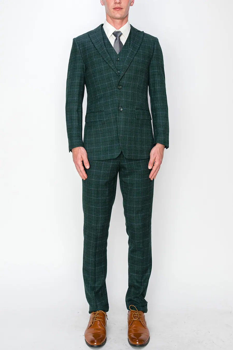 Forest Green 3 Piece Plaid Suit