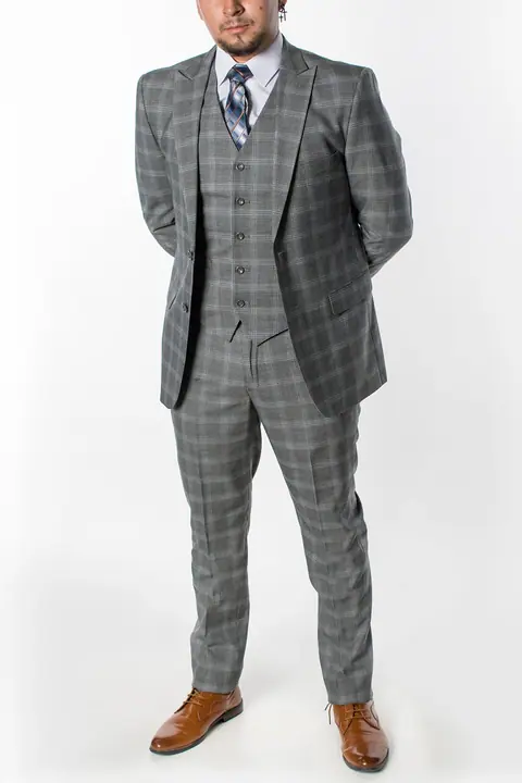 Grey 3 Piece Plaid Suit
