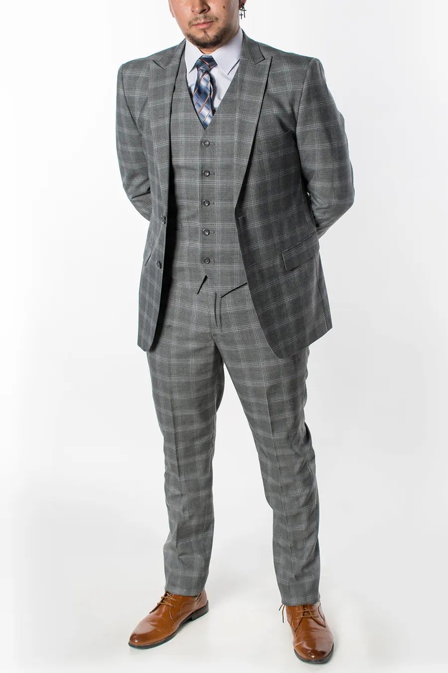Grey 3 Piece Plaid Suit