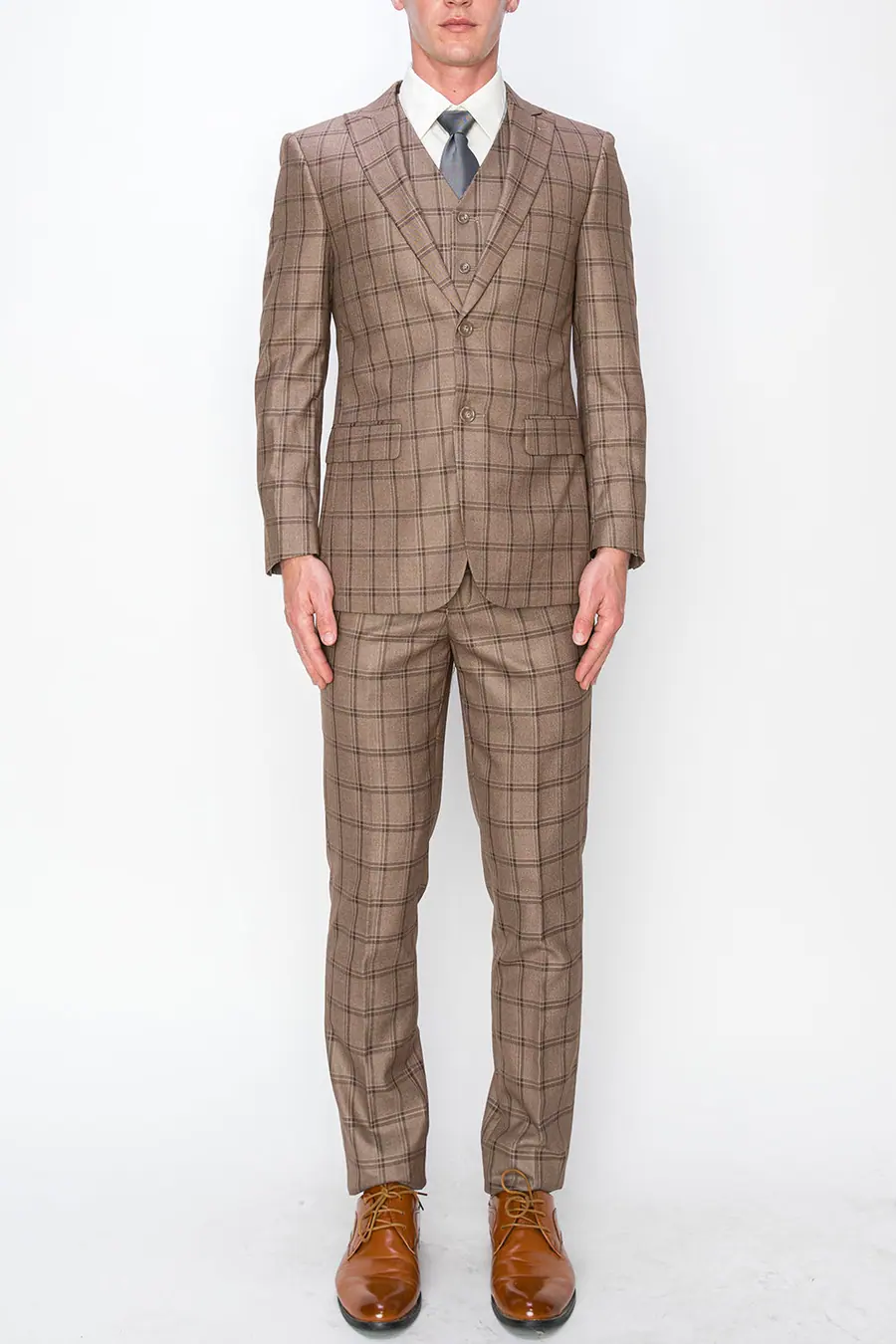 Brown 3 Piece Plaid Suit