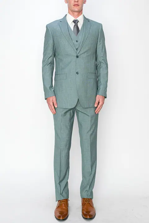 Shiny Black 3 Piece Textured Suit