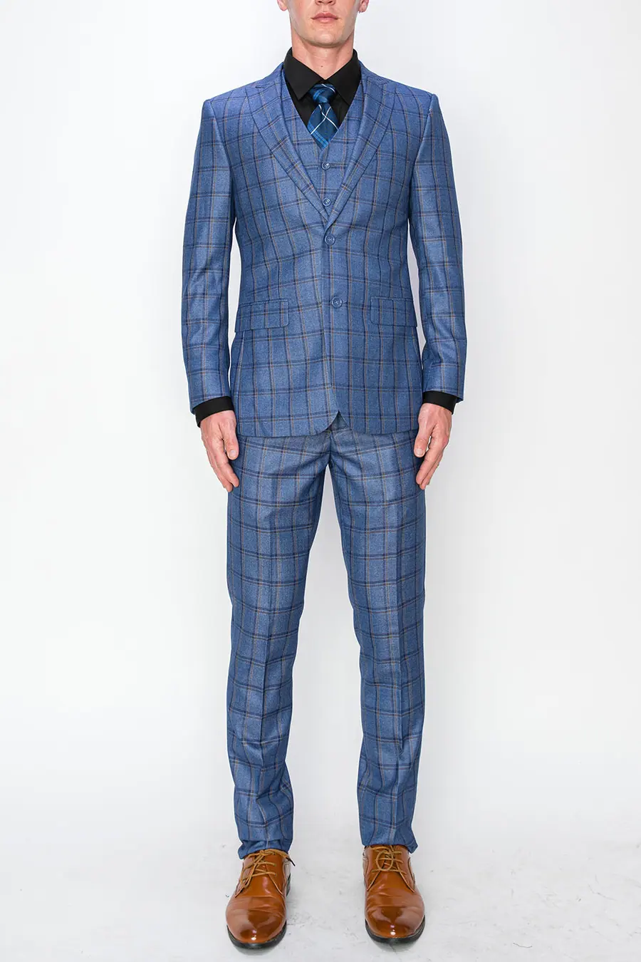Blue 3 Piece Plaid Suit