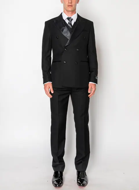 Black 3 Piece Slim Fit Double Breasted Tuxedo