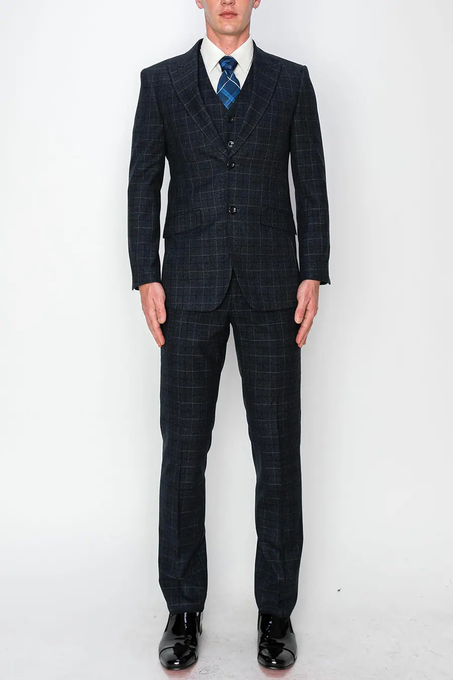 Black 3 Piece Plaid Suit