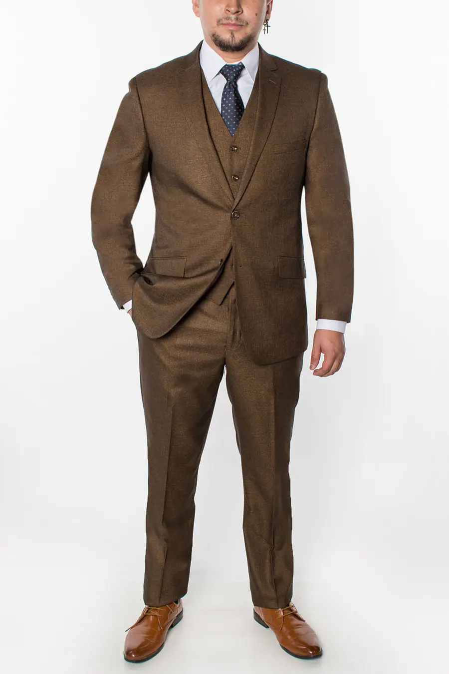 Brown 3 Piece Textured Suit