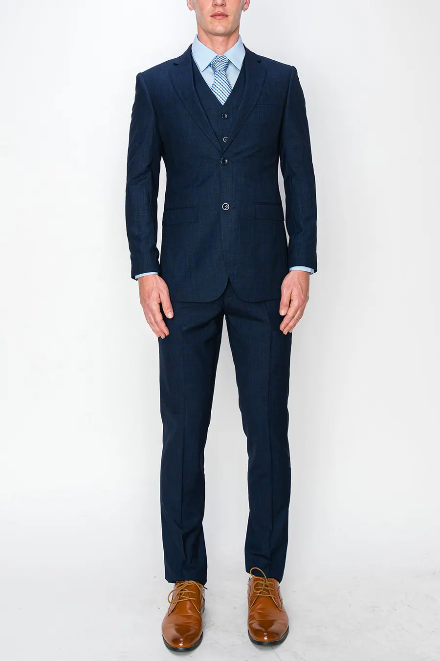 Navy 3 Piece Textured Suit
