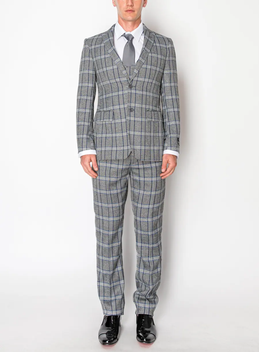 Grey 3 Piece Plaid Suit