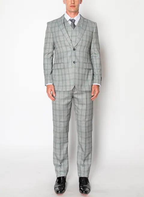 Grey 3 Piece Plaid Suit
