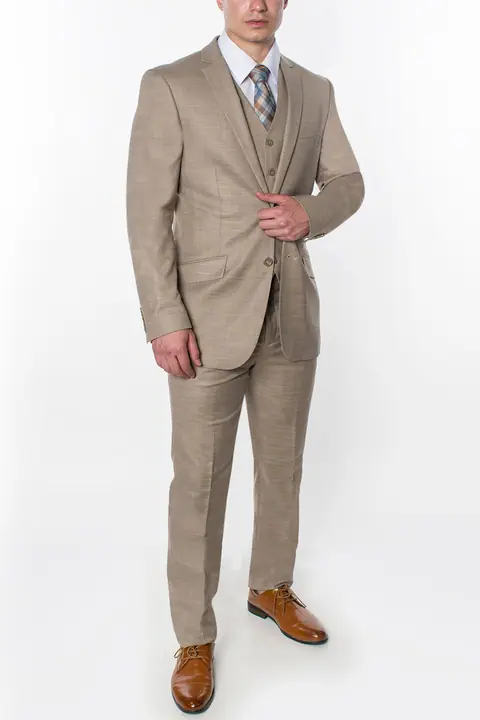Beige 3 Piece Textured Suit