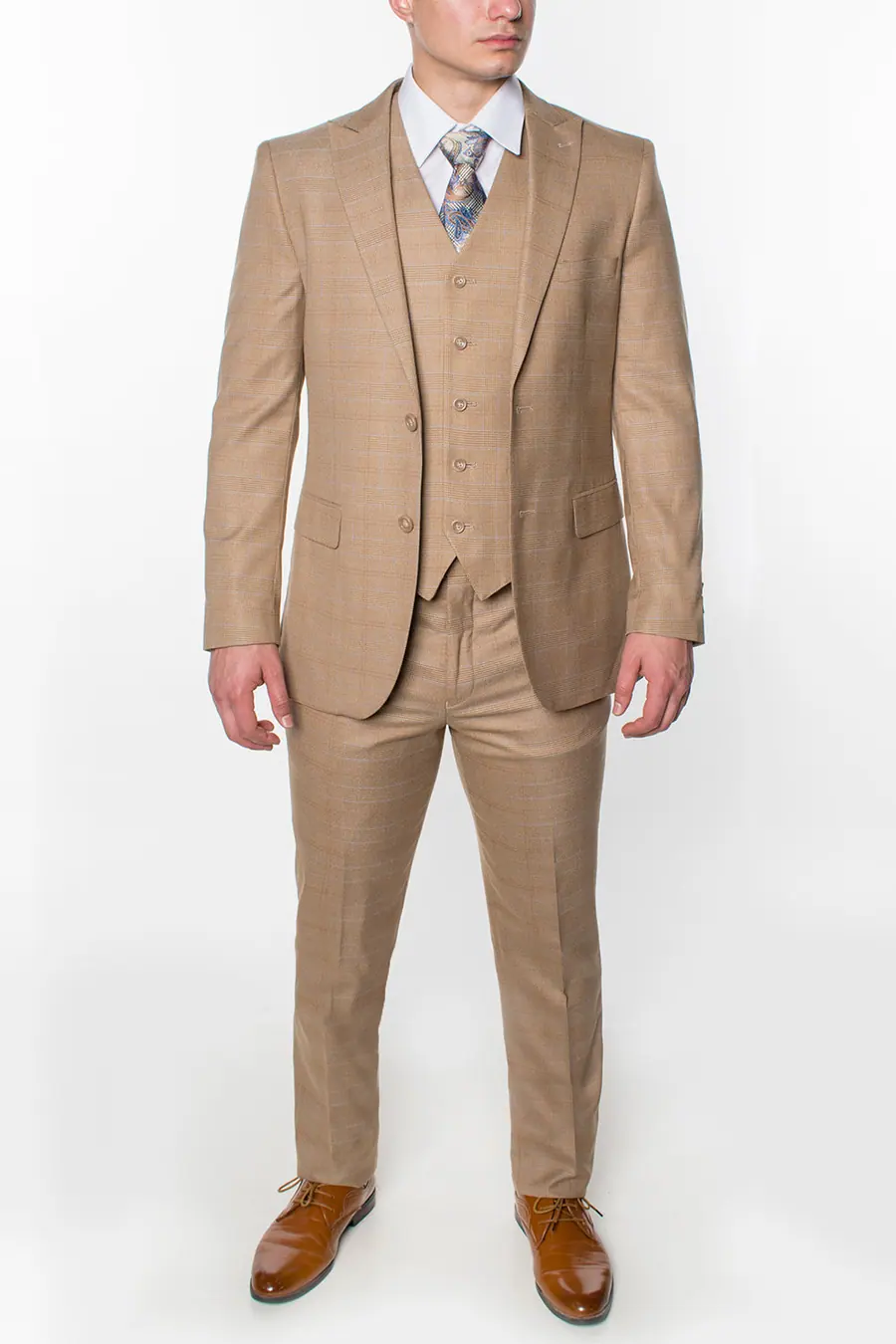 Brown 3 Piece Plaid Suit
