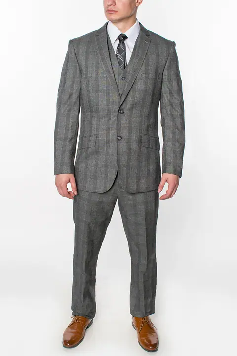 Grey 3 Piece Plaid Suit