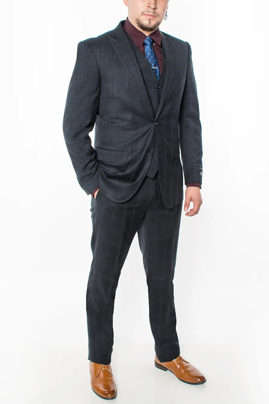 Black 3 Piece Plaid Suit