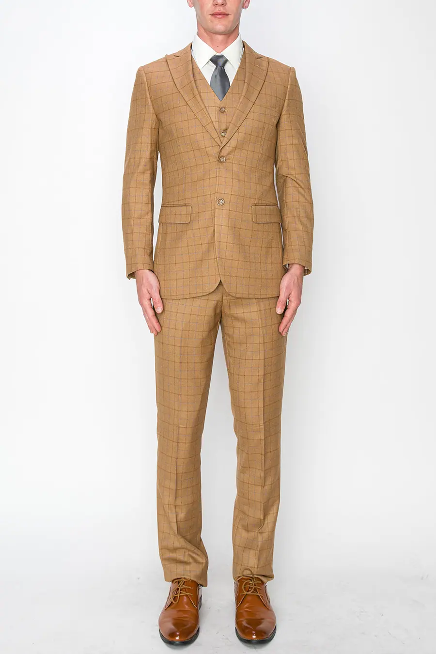 Brown 3 Piece Plaid Suit
