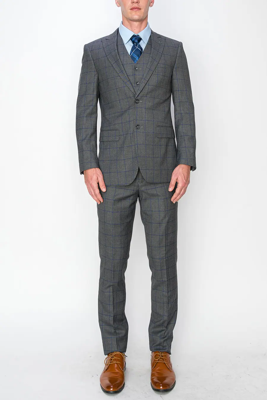 Charcoal 3 Piece Plaid Suit