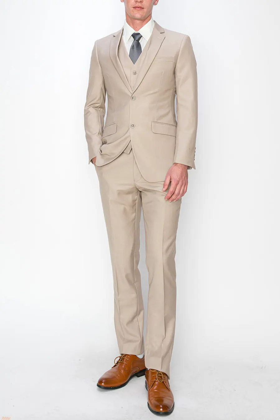 Beige 3 Piece Slim Fit Suit