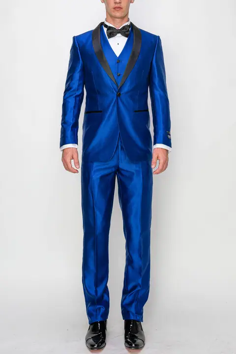 Shiny Royal Blue 3 Piece Slim Fit Tuxedo