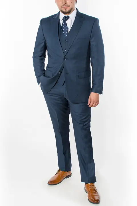 Navy 3 Piece Plaid Suit