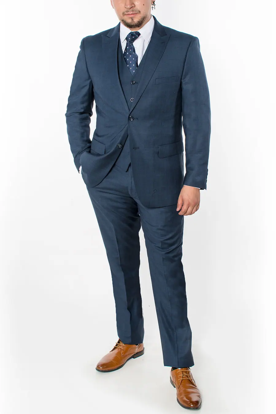 Navy 3 Piece Plaid Suit