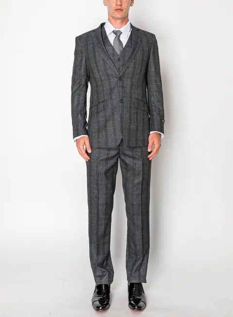 Charcoal 3 Piece Plaid Suit