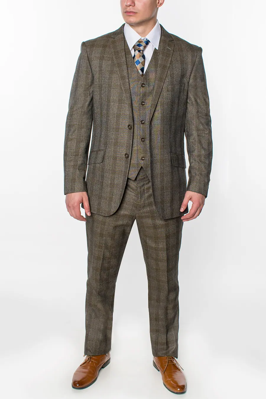 Brown 3 Piece Plaid Suit