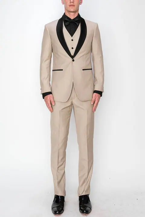 Beige 3 Piece Slim Fit Tuxedo