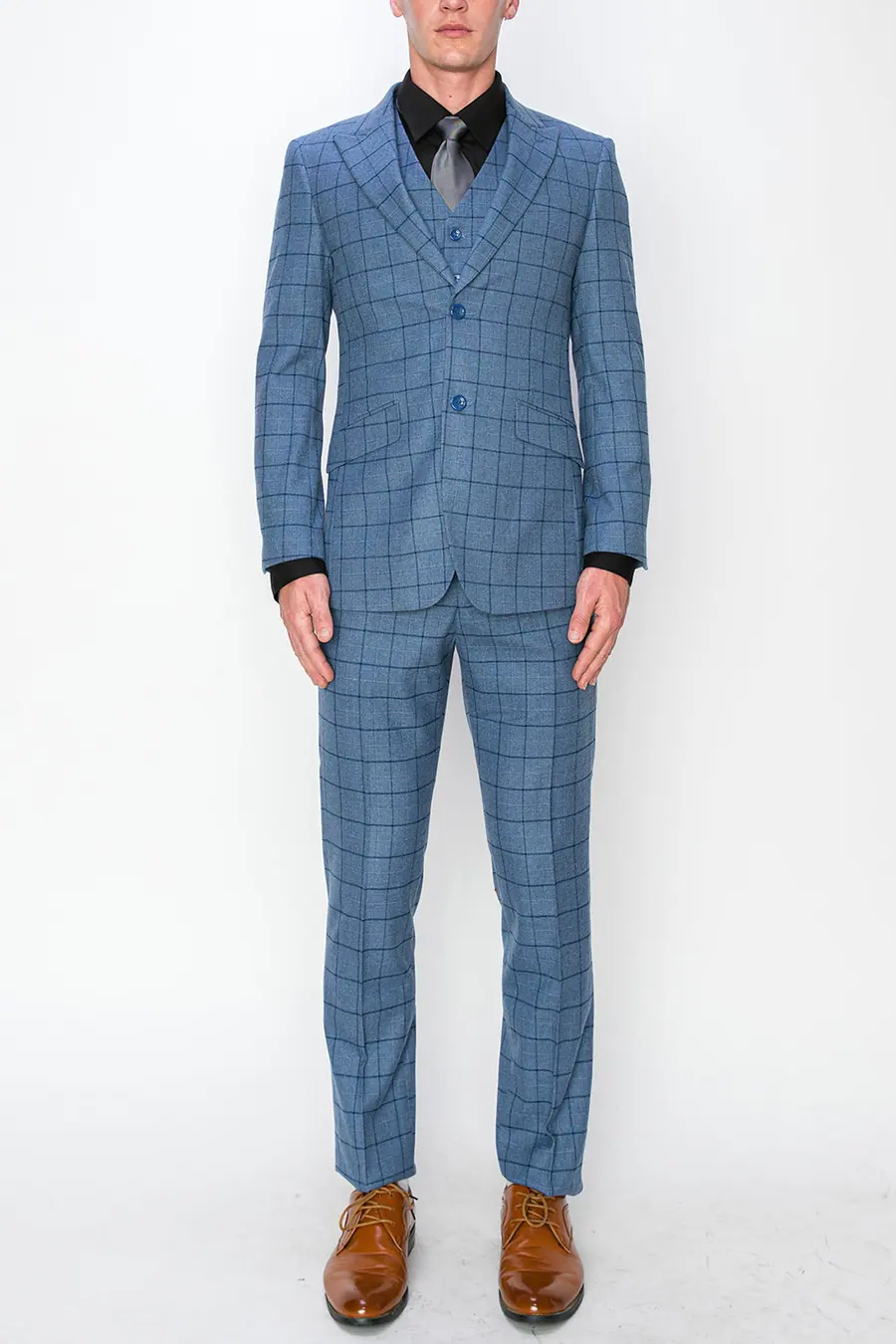 Blue 3 Piece Plaid Suit