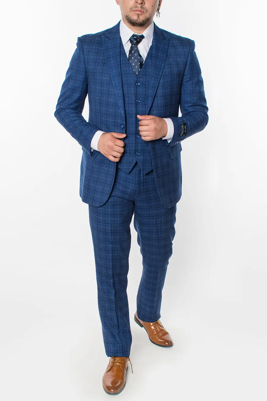French Blue 3 Piece Plaid Suit