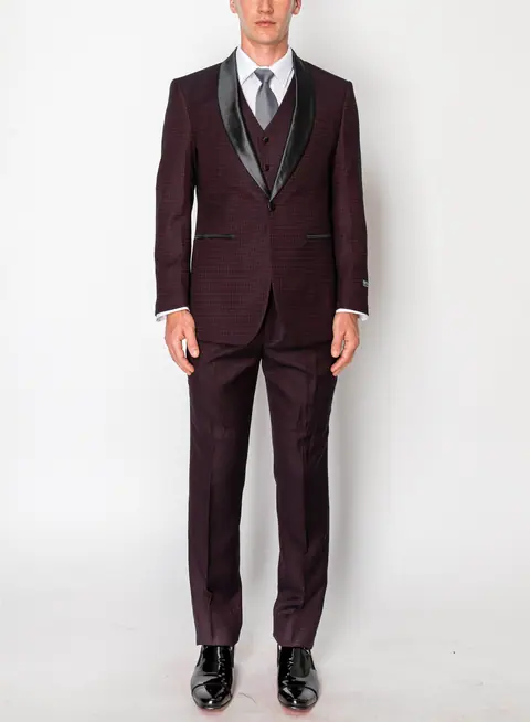 Burgundy 3 Piece Slim Fit Tuxedo