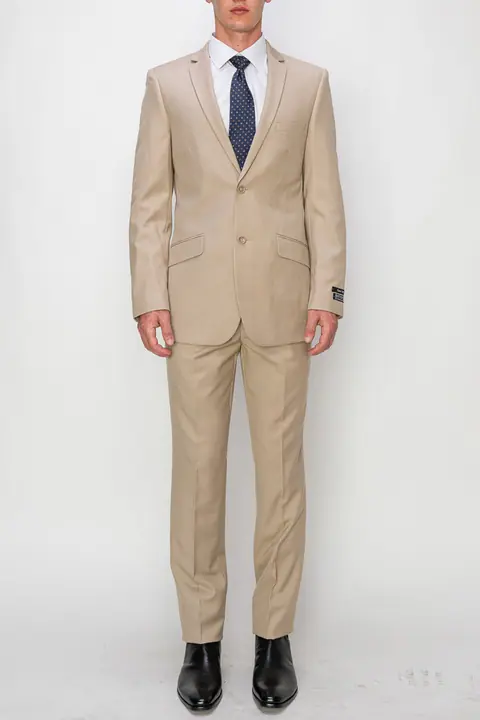 Beige 2 Piece Slim Fit Single Breasted Suit