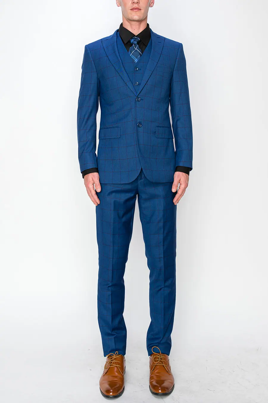 Blue 3 Piece Plaid Suit