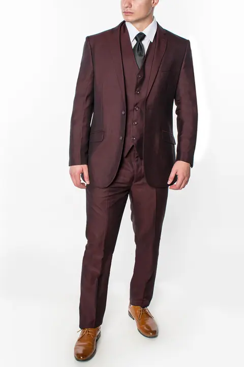 Burgundy 3 Piece Textured Suit