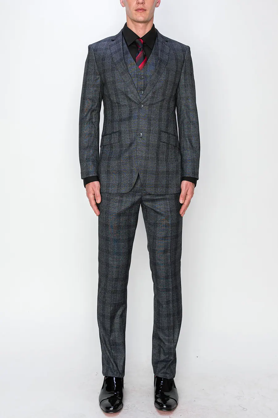 Grey 3 Piece Plaid Suit