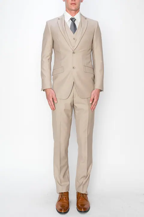 Beige 3 Piece Classic Fit Suit