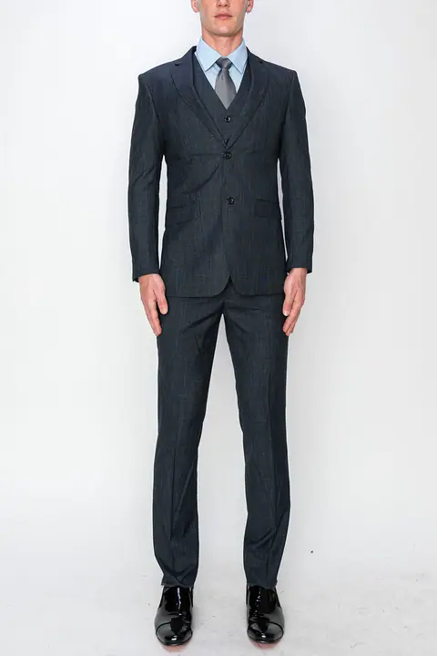 Grey 3 Piece Textured Suit