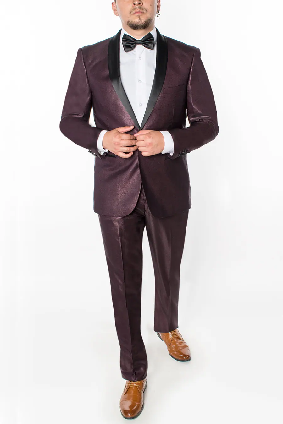 Shiny Maroon 3 Piece Slim Fit Tuxedo