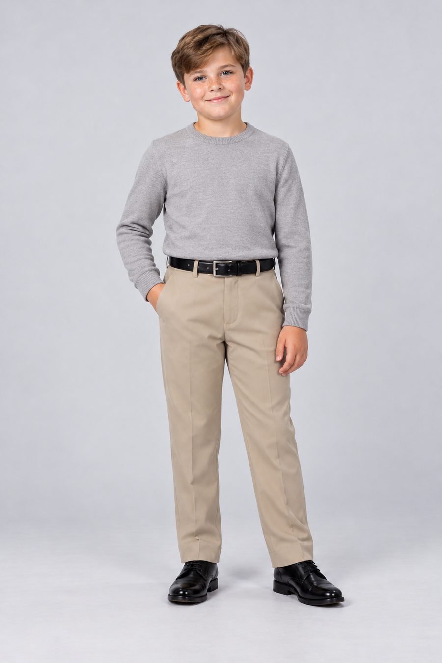 Beige Dress Pants — front view on model