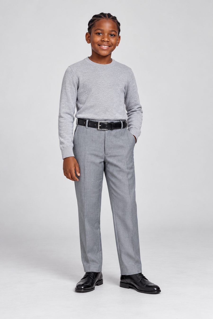 Boy wearing Magen Kids grey dress pants