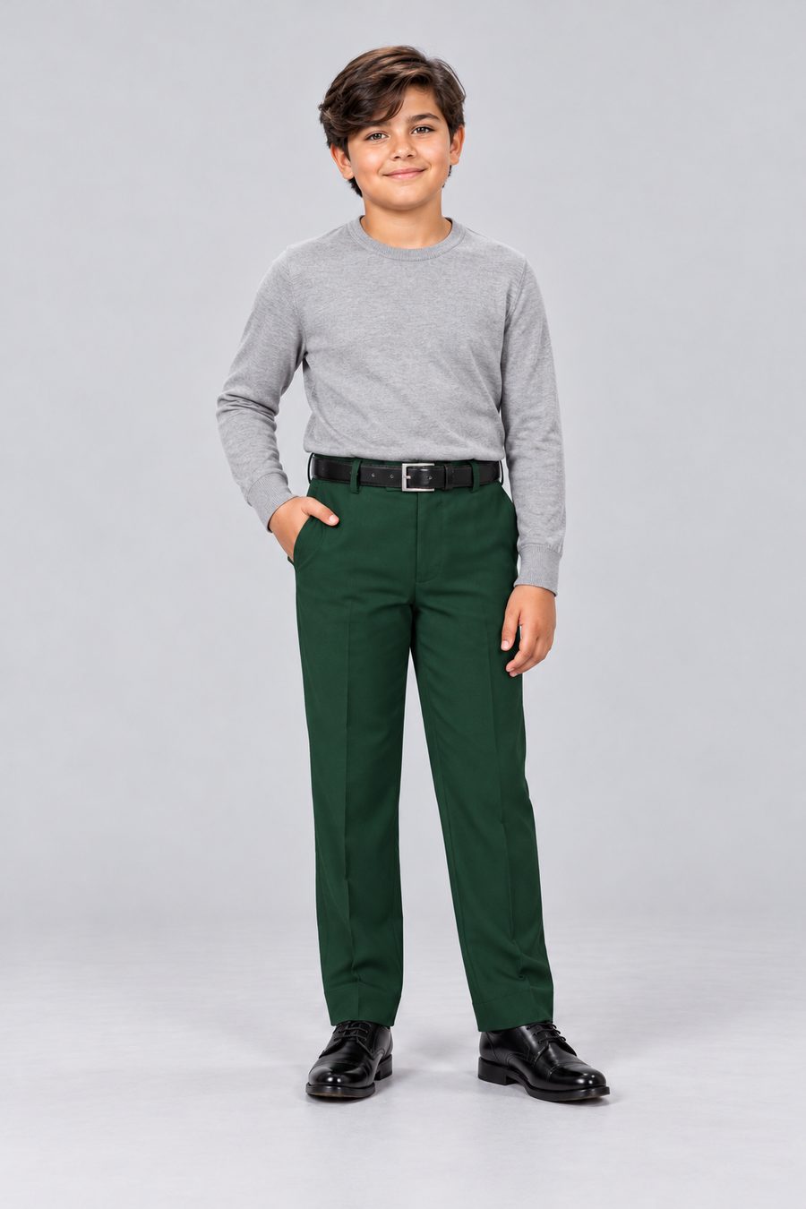 Hunter Green Dress Pants — front view on model