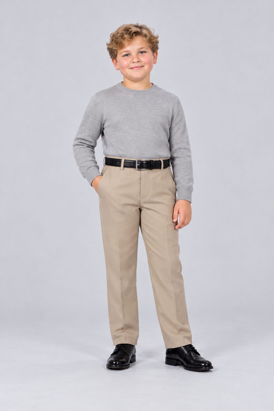 Beige Husky Dress Pants — front view on model