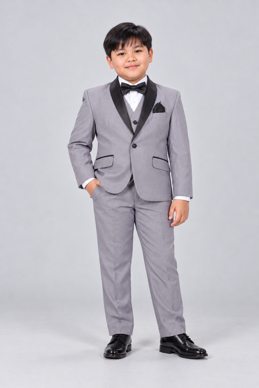 Light Gray Husky Tuxedo — front view on model