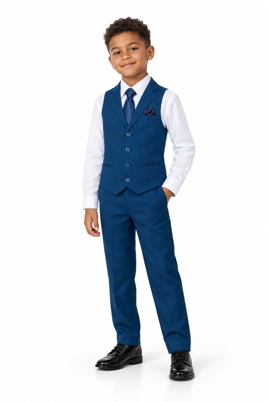 Indigo Suit Vest Set — front view on model