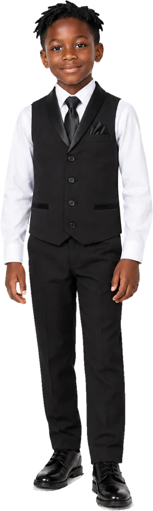 Boy's Tuxedo Vest Set suit in Black
