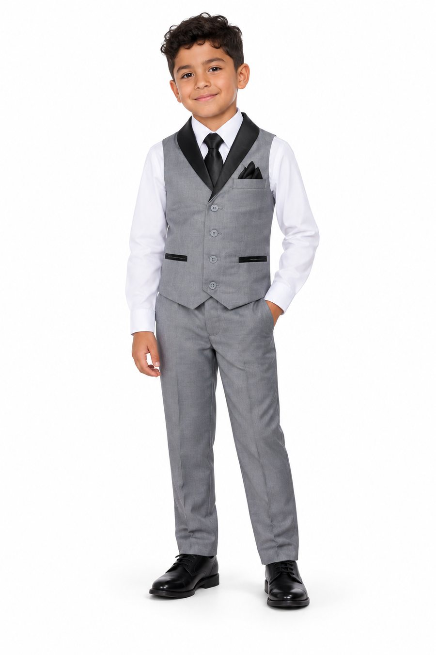 Light Gray Tuxedo Vest Set — front view on model