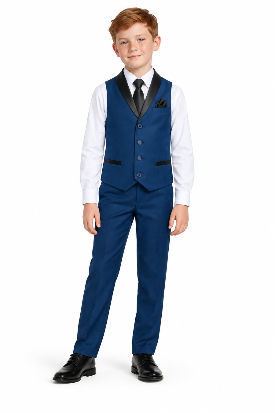 Light Navy Tuxedo Vest Set — front view on model