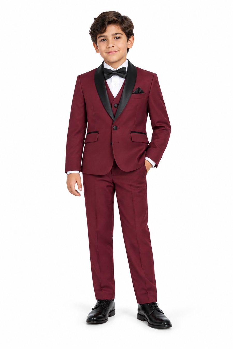 Burgundy Tuxedo — front view on model