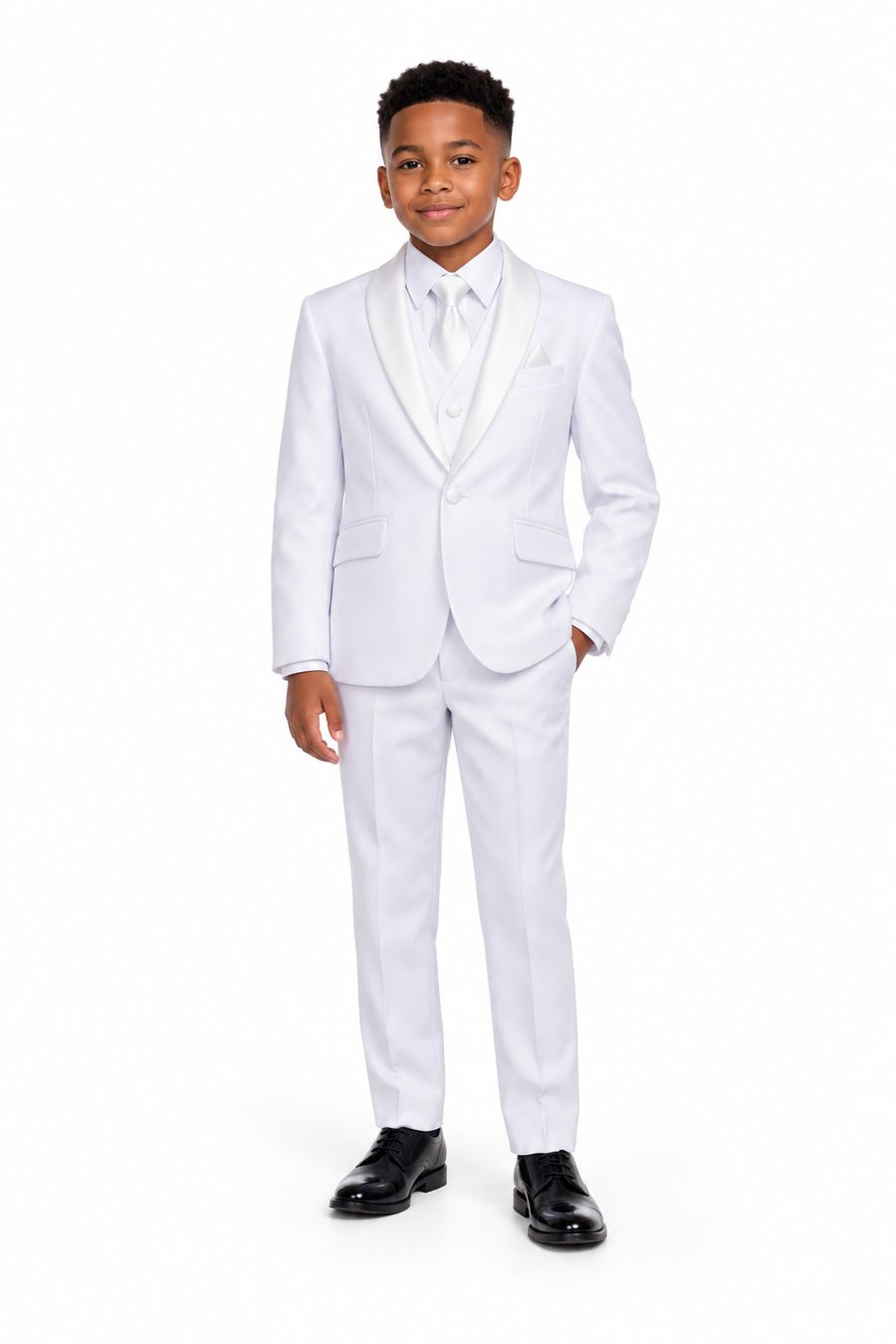 Full White Tuxedo — front view on model