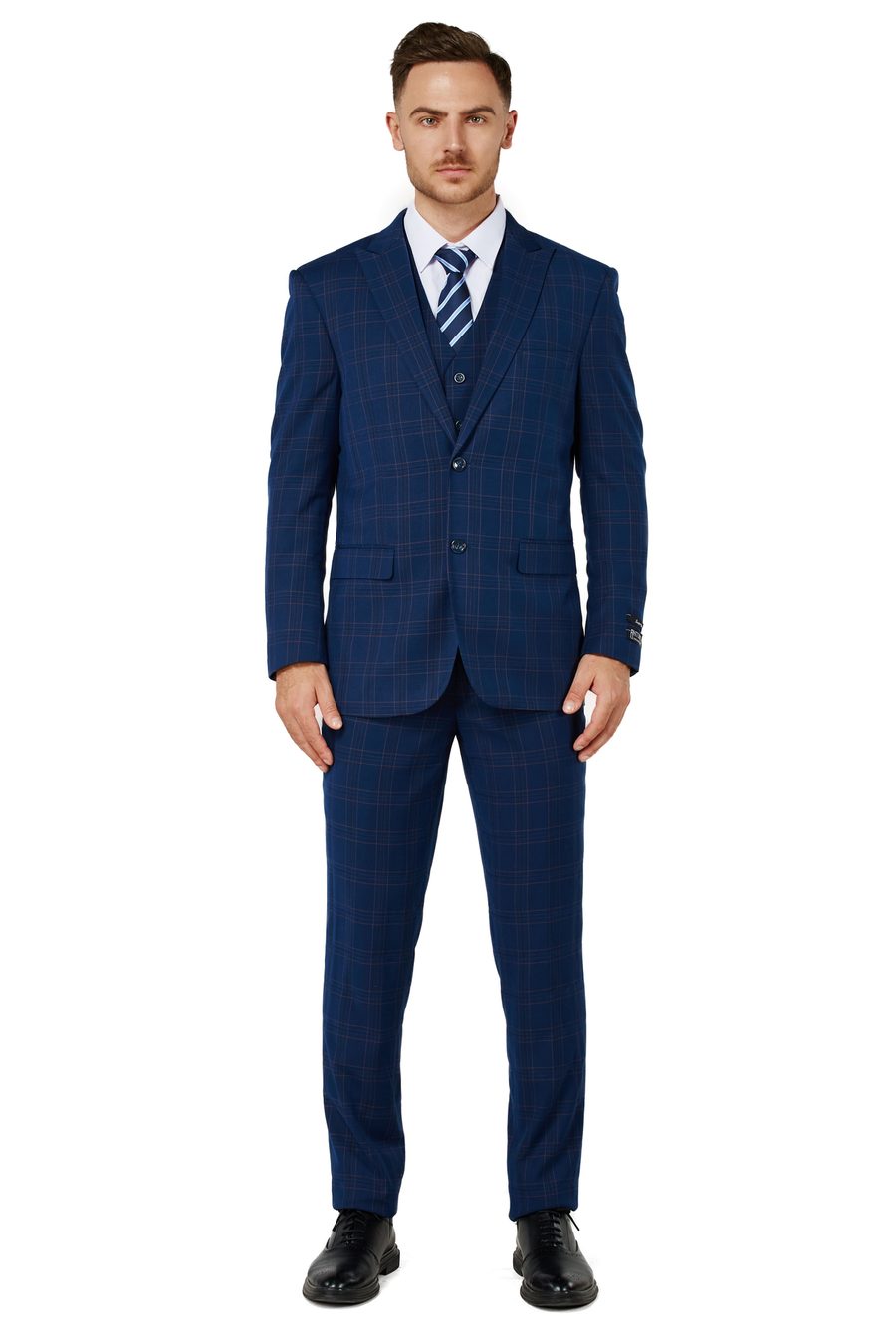Slate 3 Piece Plaid Suit